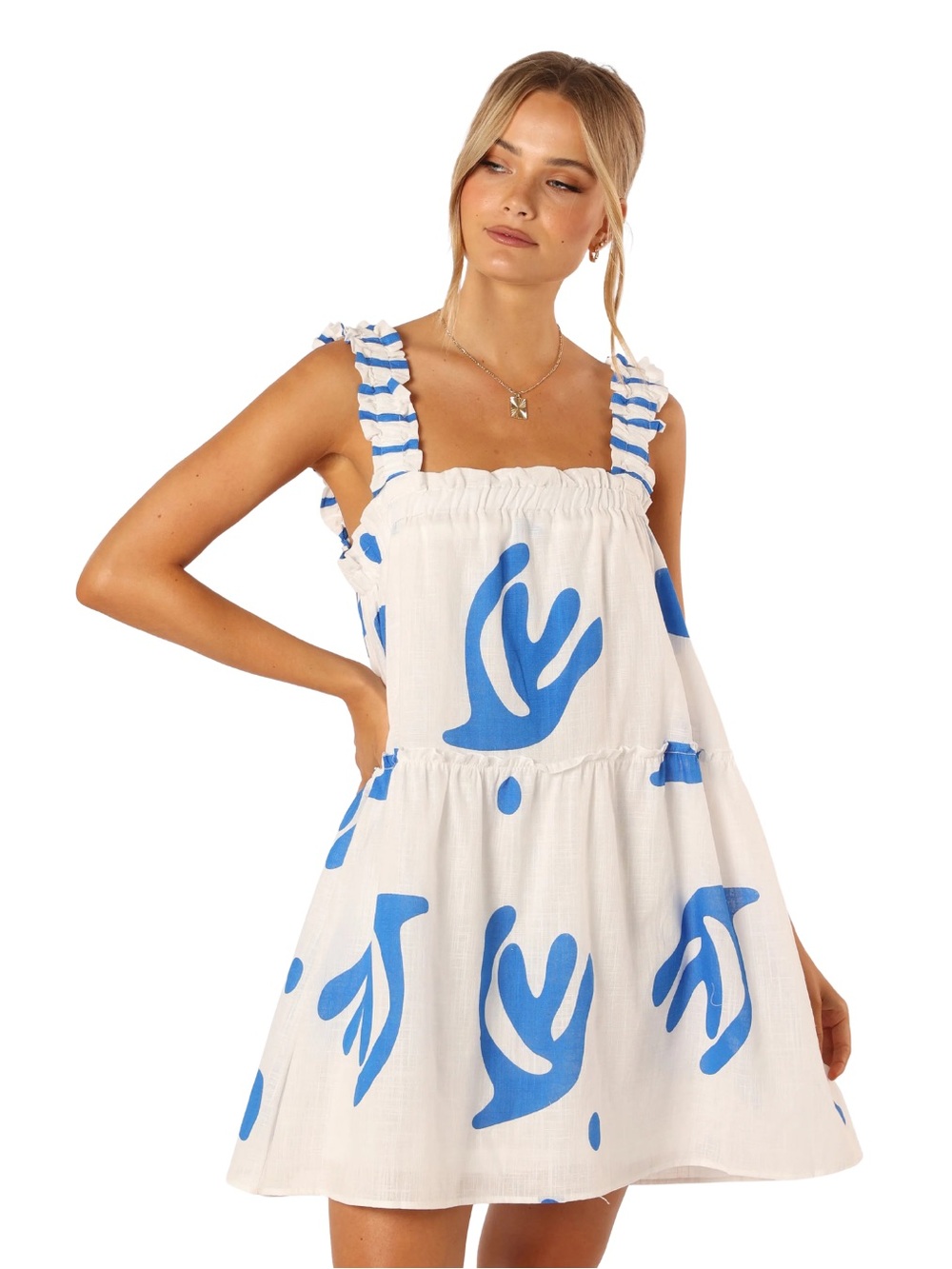 Petal and Pup White & Blue Printed Sundress